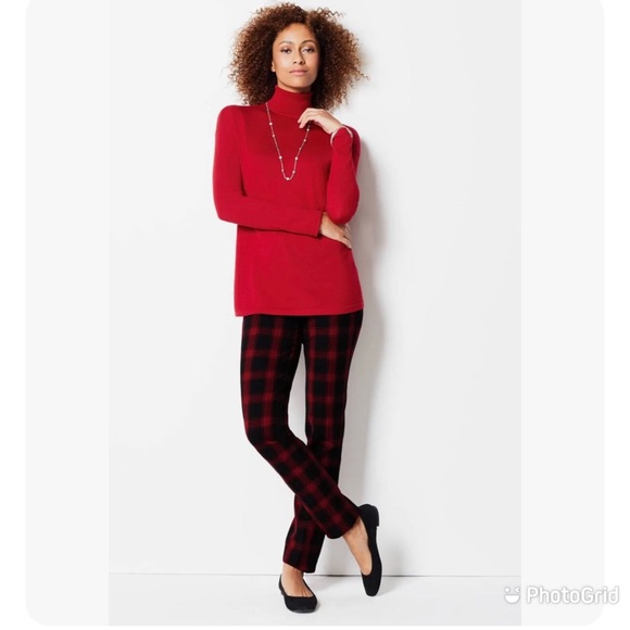 J. Jill High-Rise Bi-Stretch Slim-Leg Ankle Pants Black Red Plaid Size 10 Petite - Picture 1 of 12